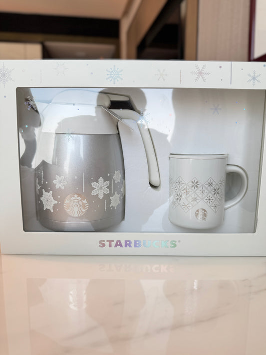 Snowy wonderland stainless steel pot with mug gift set