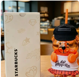 Starbucks Orange Bear Shopkeeper Glass bear Straw Cup 460ml