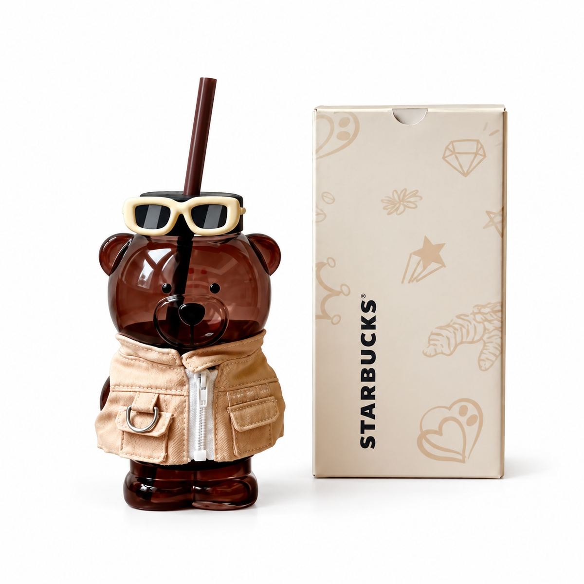 Starbucks Black Bear Shopkeeper Glass Straw Cup 460ml