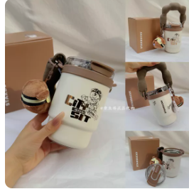 Starbucks Bear Store Manager Stainless Steel Double Drinking Spout Handheld Mug with Charm 435ml
