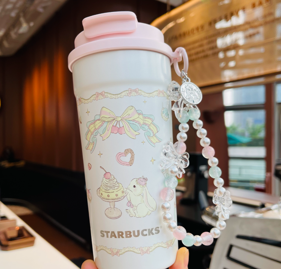 Starbucks Dual Drinking Spout Stainless Steel with Hanging Chain
