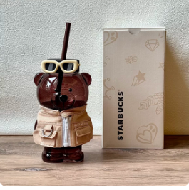 Starbucks  Black Bear Shopkeeper Glass Straw Cup 460ml