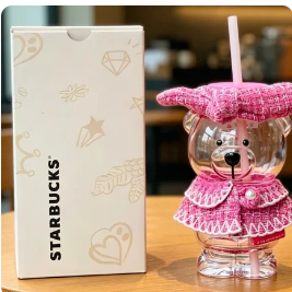 Starbucks Pink Bear  Shopkeeper Glass Bear Straw Cup 460ml