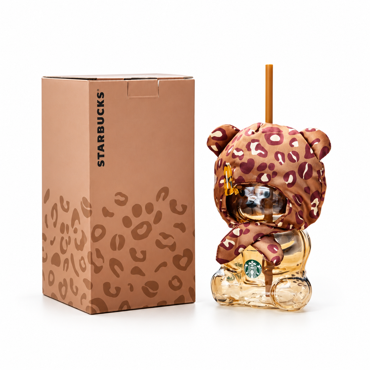 Starbucks Leopard Print Coffee Straw Mug - Leopard Brown Bear - 600ml
