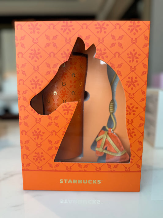 Horse flower design thermo mug gift set 470 ml