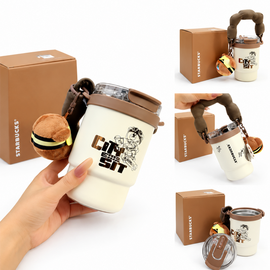 Starbucks Bear Store Manager  Stainless Steel Double Drinking  Spout  Handheld Mug with Charm 435ml