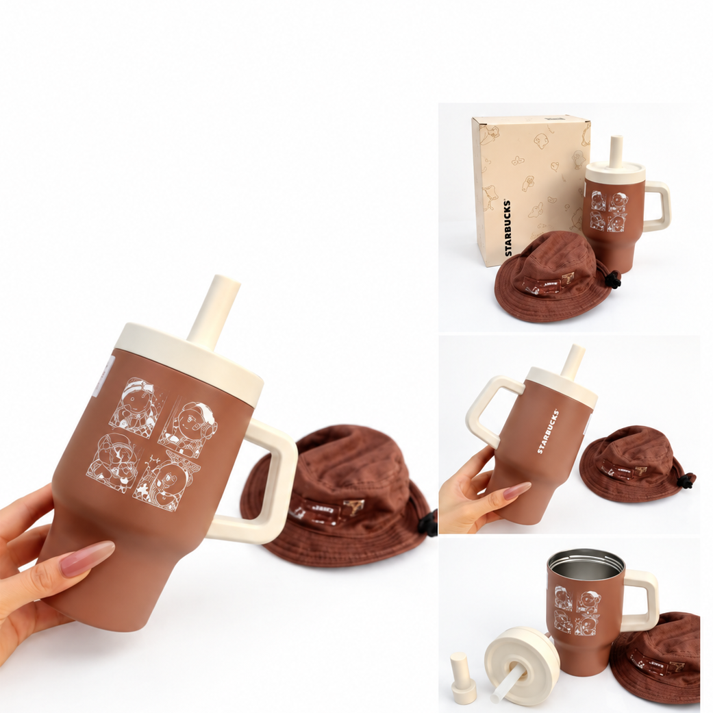 Starbucks bear store manager  stainless steel handle straw cup with Hat and small bag 480ml
