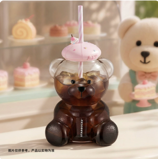 Starbucks Summer Dessert Party Pink Girly Bear Ceramic Marker Stainless Steel Portable Thermos Mug  - 660 ml