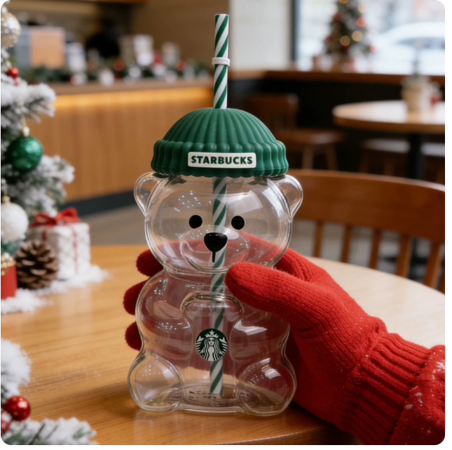 North American Green Bear Glass Straw Cup -590 ml- Copy