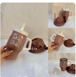 Starbucks bear store manager  stainless steel handle straw cup with Hat and small bag 480ml
