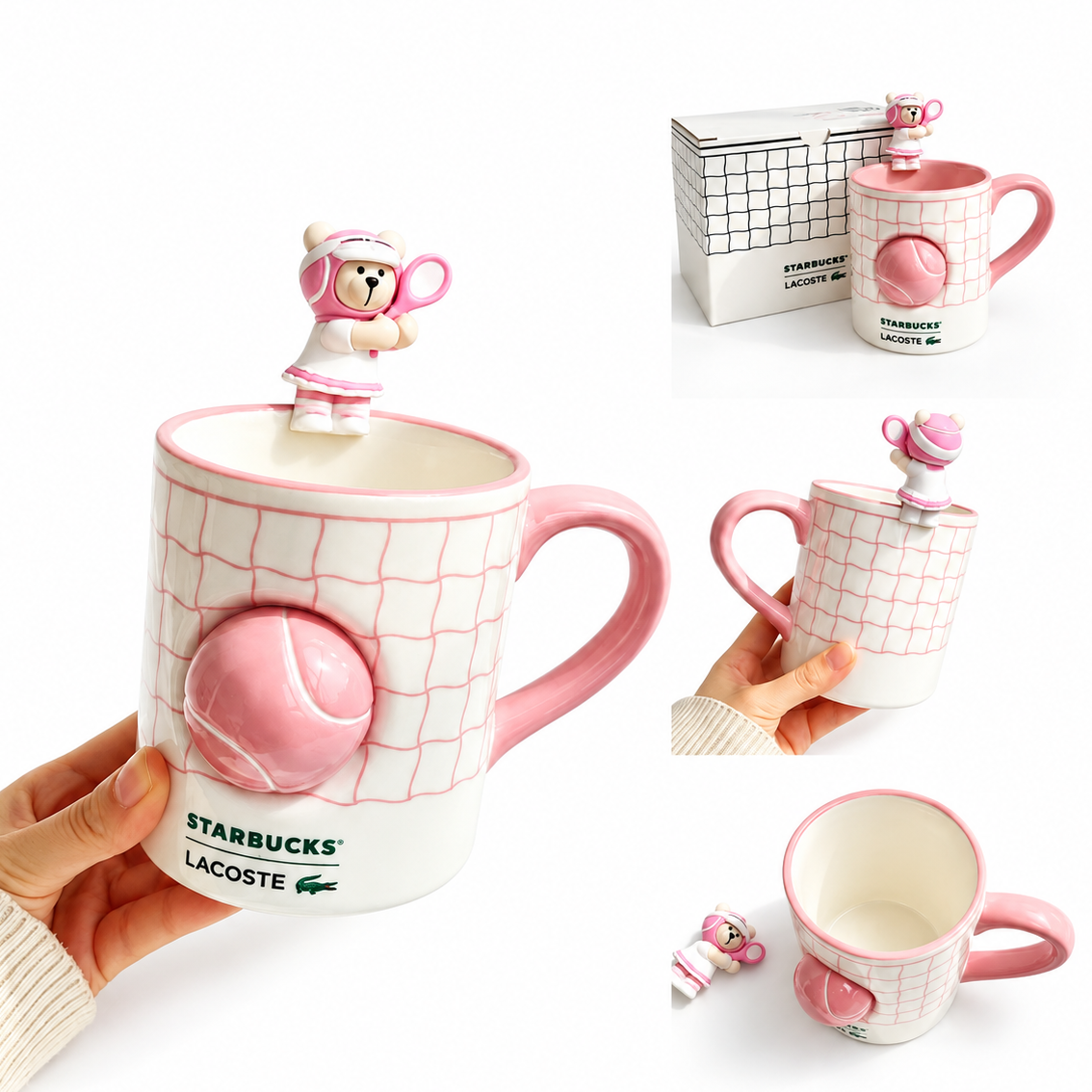 Starbucks Pink LACOSTE mug with bear-shaped rim 360ml