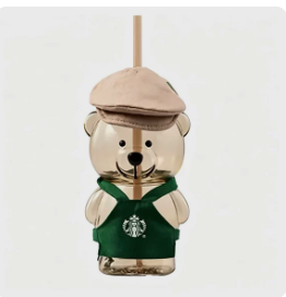 Starbucks Bear Shop Keeper Glass Bear  Straw cup 460ml