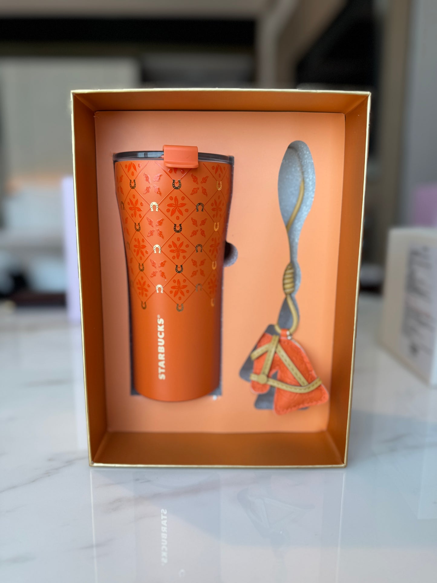 Horse flower design thermo mug gift set 470 ml