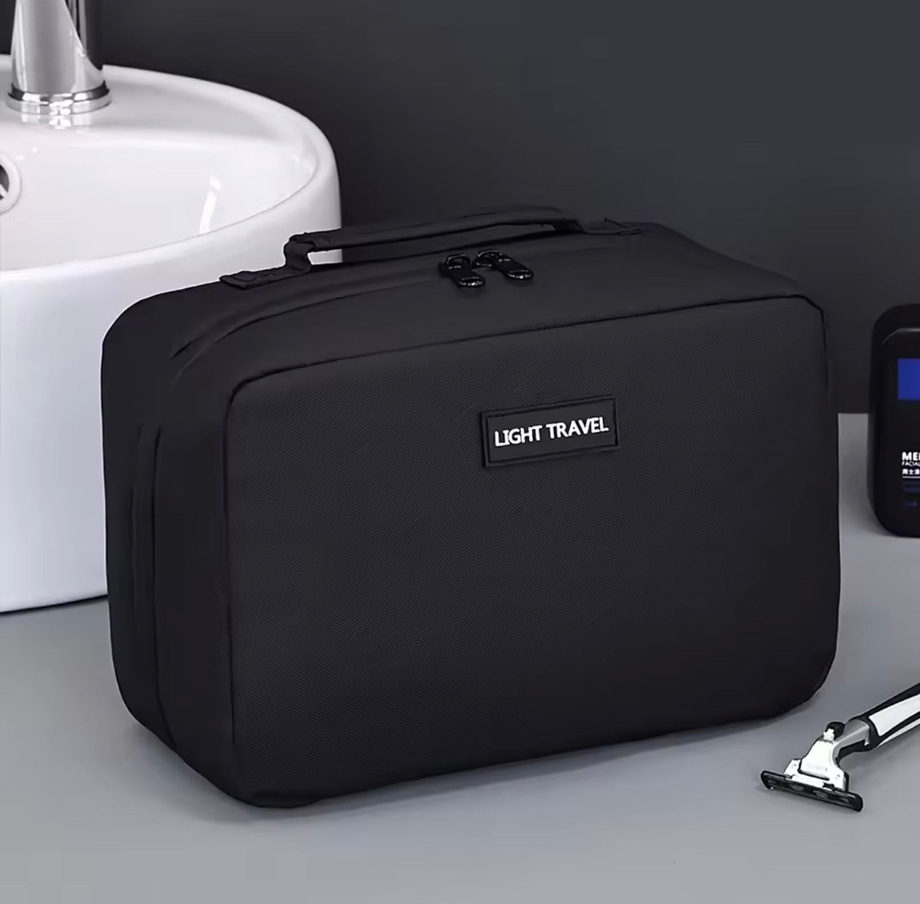 Men's Double Open Storage Bag Portable Zipper Closure And Toiletries