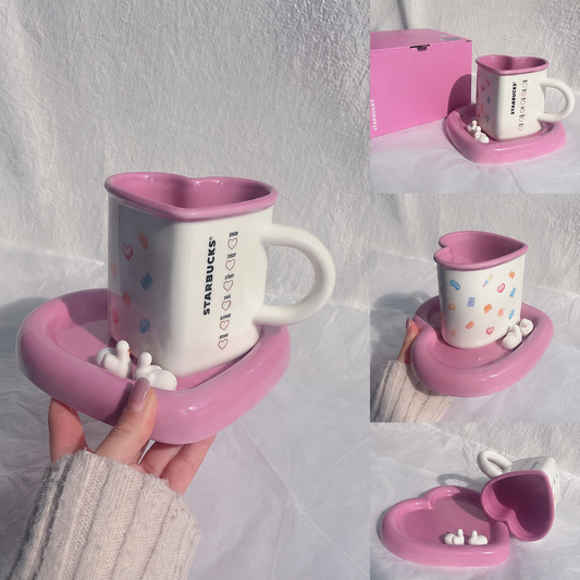 tarbucks Pupu Duck Heart-Shaped Cup and Saucer Set-355 ml
