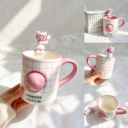 Starbucks Pink LACOSTE mug with bear-shaped rim 360ml